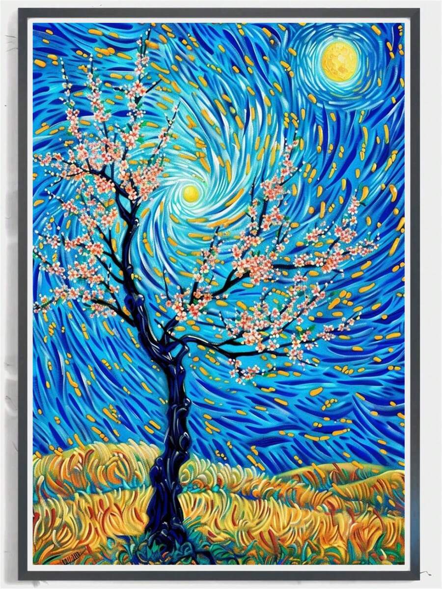 1 Set Floral Diamond Painting Kit - Full Drill Round Canvas Art, DIY Craft, Suitable For Home Decor And Holiday Gifts