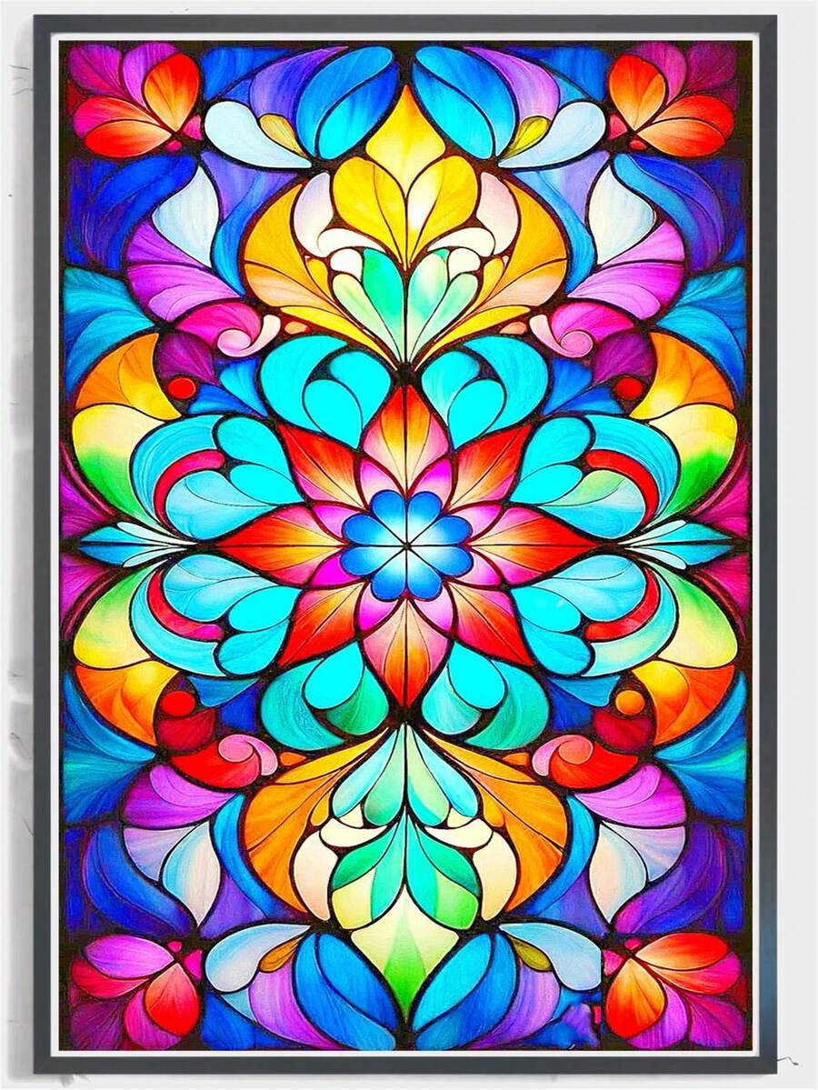 一套万花筒花卉钻石画套装 - 全钻圆形画布艺术品，DIY工艺品，适合家居装饰和节日礼物