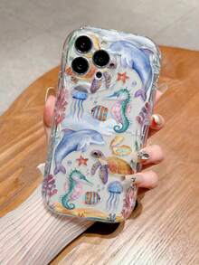 Cream Textured Ocean Turtle & Seahorse Painted Anti-Drop Cartoon Phone Case Compatible With IPhone 14, 14 Pro, 14 Pro Max, 13, 13 Pro, 13 Pro Max, 11, 11 Pro Max, 12, 12 Pro, 12 Pro Max, XR, XS, 15, 15 Pro, 15 Pro Max, 16, 16 Pro, 16 Pro Max, 17, 17 Pro, 17 Air, 17 Pro Max, Galaxy S24, A04, A12, A13, A14, A23, A24, A32, A33, A51, A52, A53, A54, A72, S20 FE, , 9, 9A - Multicolor - View 3