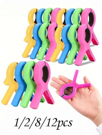 1/4/8pcs Multi-Style Beach Towel Clips, Plastic Clothespins, Windproof Beach Towel Clips, Hangers, Clothespins, Strong Spring Clips, Beach Chair Towel Clips, Sock Clips, Large Plastic Clothespins, Suitable For Fixing Towels, Blankets, Clothes On Clotheslines, Beach Chairs/Loungers, Pool Chairs, Random Color Assortment, Suitable For Home And Travel Use