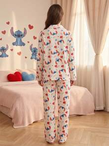 Disney Bộ đồ ngủ nữ 2 món gồm áo khoác cardigan in hình trái tim và quần dài tay xếp ly kiểu dáng thường ngày. - trắng - Xem 2