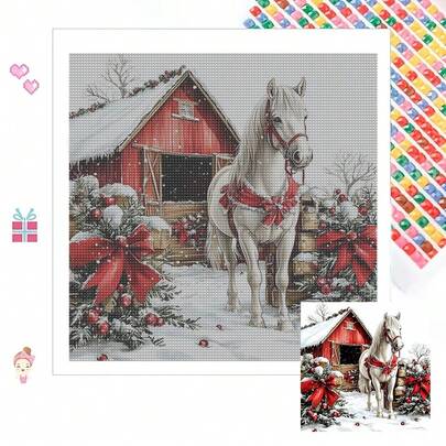 Kit de pintura de diamantes para adultos - Granero acogedor en Navidad, Momento dulce, Adecuado para principiantes adultos, Kit de arte de diamantes artificiales de diamante completo, Decoración de pared del hogar