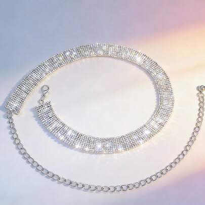 1 pieza Cadena de cintura con decoración de rhinestones para mujer, elegante