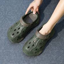 Men's Flame Pattern Sandals - Thick Sole Elevated Slide Sandals With Adjustable Heel Strap, Casual Beach & Outdoor Wear - Dark Green - View 7