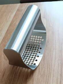 1个不锈钢手动压蒜器，轻松压碎大蒜（1个，银色） - 銀色 - 查看 5