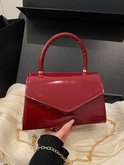 Bolso bandolera de moda para mujer, diseño de solapa con cadena, cuero minimalista brillante, pequeño bolso de mano de estilo coreano versátil