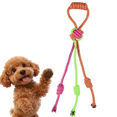 40厘米/15.75英寸彩色打结绳狗玩具 - 耐用互动训练拔河玩具，适合各种体型的犬种，多功能咀嚼绳，幼犬磨牙玩具，室内/室外训练和牙齿护理，坚韧耐用，可承受激烈咀嚼和拔河游戏，是完美的圣诞节/宠物生日礼物