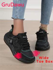 Giày mũi rộng cho nữ, giày thể thao thường ngày cho nữ có bàn chân rộng, giày đi bộ đế dày buộc dây đế mềm, giày chạy bộ cổ thấp thoáng khí cho nam và nữ. - màu đen - Xem 14