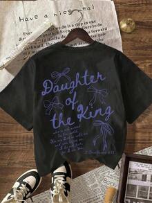 T-shirt graphique pour femme << Fille du Roi », vêtements religieux à l'esthétique biblique, t-shirt décontracté à manches courtes et col rond avec texte imprimé au dos, blanc haine vara - Noir - Voir 2