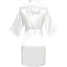 Women's Kimono Bride Bridesmaid Robes With Rhinestones Short Satin Bathrobes Wedding Party Getting Ready Day - 香檳色伴娘晨袍 - 查看 3