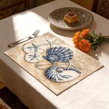 1 pieza Mantel de estilo oceánico, con patrón de conchas, tapete para el desayuno, diseño minimalista, decoración de mesa, accesorio de cocina, mantel de lino, posavasos, agarradera, base para tazón, fácil de limpiar, adecuado para el hogar, comedor, decoración del comedor, juego de regalo, regalo festivo, regalo para amigos - Multicolor - Ver 2