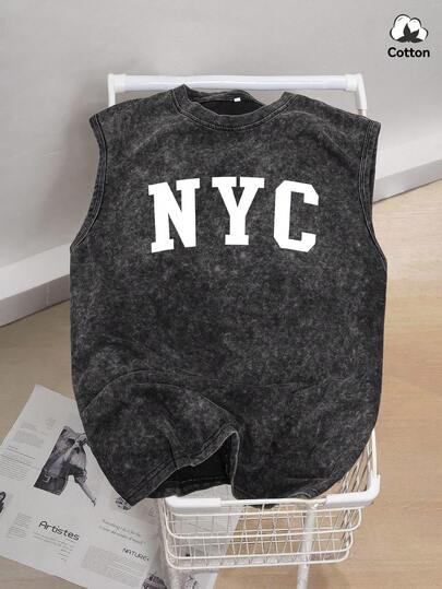 Męska koszulka bez rękawów Hemo w stylu ulicznym, z grafiką i dużym rozmiarem, lekko elastyczna, sprana, czarna, swobodna, bez rękawów, do noszenia na co dzień