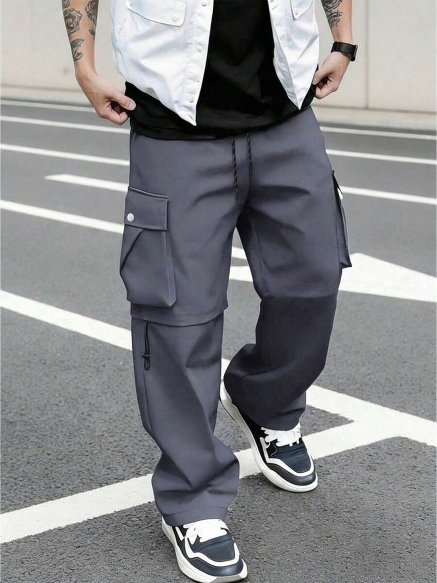 男士休闲工装裤，多口袋运动户外裤，春秋季 - 深灰色 - 查看 1