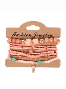 Set de 8 piezas de pulseras elásticas bohemias con cuentas, pulseras hechas a mano con cuentas, accesorios románticos para vacaciones en la playa - Multicolor - Ver 11