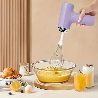 1个便携式电动蛋黄搅拌器，配有搅拌附件 - 快速精细地打发鸡蛋，USB充电，无线，轻巧，适合家庭和专业烘焙 - 非常适合打发奶油、搅拌蛋黄等。