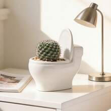 1pc Ceramic Toilet Shaped Succulent Planter, Desktop Small Flower Pot, Cute Toilet Bowl Succulent Planter Pot With Drainage Tray (Large) - A - View 9
