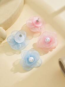 1对女士时尚简约清新风格山茶花耳环，适合日常佩戴和聚会场合 - 彩色 - 查看 3