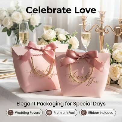 20个/包（1套包含纸盒+丝带+吊牌+葫芦针）婚礼派对礼品糖果包装纸盒装饰丝带吊牌套装，适用于婚礼订婚母亲节情人节礼物、糖果、饼干、小饰品、化妆品及各种礼品。