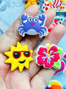 25 PCS Summer Beach Style Collection, Beach Vacation-Themed Footwear Embellishments, Shoe Charms, Imaginative PVC DIY Footwear Decorations, Suitable For Summer Parties And Birthday Gifts, Creative Street Style Footwear Decorations, Perfect DIY Accessories - Ideal Christmas And Birthday Gifts, Shoe Charm Decorations, Featuring Flip-Flops, Flamingos, Sea Stars, Fashionable Glasses And Tropical Patterns - Royal Blue - 查看 9