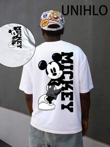 Disney UNIHLO  Mickey  Print  Summer Casual Versatile Pure Cotton T-Shirt Suitable For Any Place - Vitt - Visa 1