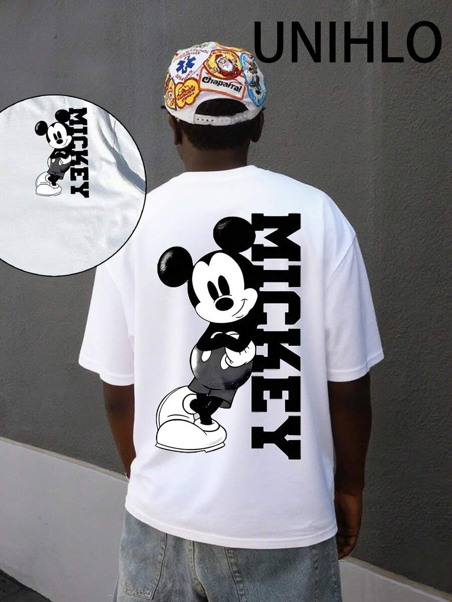Disney UNIHLO  Mickey  Print  Summer Casual Versatile Pure Cotton T-Shirt Suitable For Any Place - Vitt - Visa 1