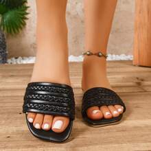 Solid Color Party Elegant Sexy PU Leather Criss-Cross Beach Sandals - Black - View 5