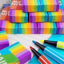 20pcs Creative Rainbow Eraser, Excellent Erasing Effect, Suitable For Drawing And Exams. Yellow Art Eraser, 4B Student Pencil Eraser, Student Stationery - Sets - View 2