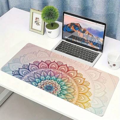 Large Aesthetics Mandala Design Mouse Pad • 89.92 X 39.88cm Stylish Desk Pad • Non-Slip Extended Gaming Pad • Premium Quality Desk Mat With Bohemian Floral Pattern • Perfect For Office & Home Use