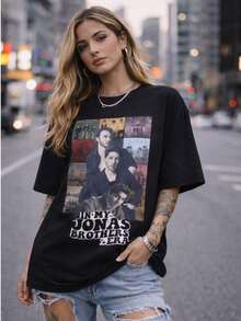 Brazil 2026 Show T-Shirt,  Festival Fan, Joe, Nick, Kevin, Streetwear, Fashion, Oversized Black Blouse, Band, Music Festival, Show - 黑色 - 查看 7