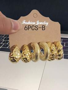 Conjunto de joyas de 6-18 piezas con pendientes en forma de lágrima exagerada de resina y CCB con tono dorado, de moda - Amarillo Oro - Ver 4