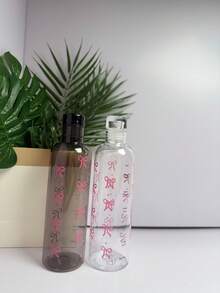 1 pieza/2 piezas, Botella de agua de plástico de 500ml, con estampado de lazo, taza de agua de alta calidad con marcas, botella de bebida para deportes al aire libre y escuela (Rosa/Negro/Azul) - Multicolor - Ver 11