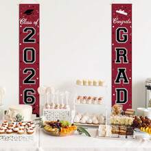 Decoraciones de graduación 2026, Pancarta de graduación 2026, Pancarta de felicitación colgante para el pórtico, Decoraciones para fiestas - Burdeos - Multicolor 3 - Ver 5