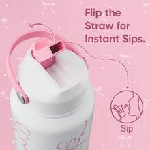 1 bình nước giữ nhiệt 20oz/26oz/32oz có ống hút, bình nước bằng thép không gỉ kiểu nơ, nắp lật có ống hút và tay cầm, chống rò rỉ, bằng kim loại, có thể tái sử dụng, miệng rộng, thích hợp cho du lịch, phòng tập thể dục và trường học (Màu hồng nhạt kiểu nơ) - Nhiều màu - Xem 7