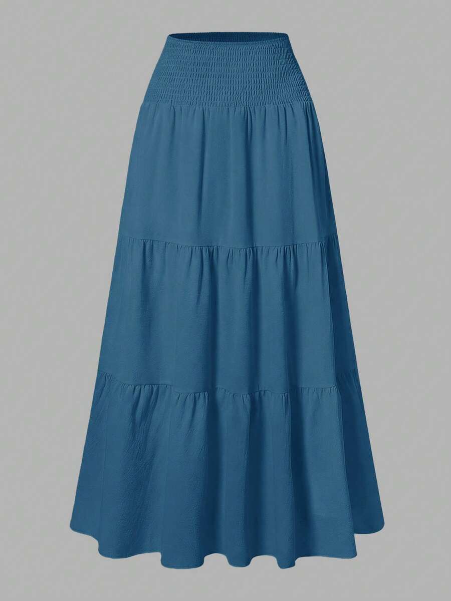 Women's Solid Color Minimalist Versatile Ruffle Hem Bubble Crinkle Feeling Semi-Sheer Skirt Summer
