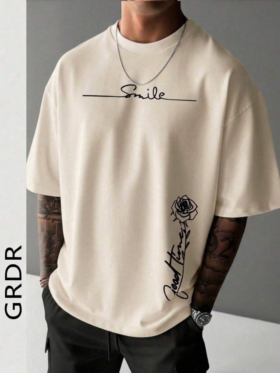 GRDR 男士时尚印花短袖T恤，适合日常通勤和工作穿着