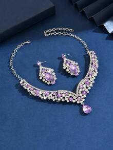 3件套奢华水晶经典水滴项链耳环套装，新娘婚礼珠宝首饰套装，女士宴会配饰 - 水滴 - 查看 5