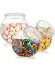 1/3/5pcs 350ml Transparent Plastic Jars With Lids, Wide Mouth Design, Suitable For Storing Candies, Gummies, Cookies And Snacks On Kitchen Counter, Also Can Be Used For Home Decor, Party And Holiday Storage - Clear - View 9