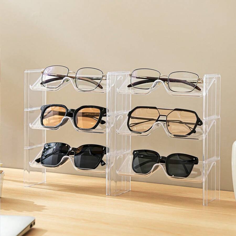 2pcs Stackable Glasses Storage Rack Office Desktop Glasses Display Rack (Transparent) - 2PCS - View 1