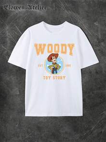Disney Women's Casual Cotton Toy Story Woody Print Short Sleeve Round Neck T-Shirt - trắng - Xem 2