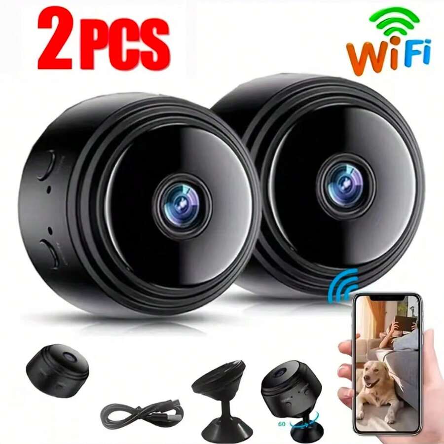 1個/2個 迷你HD攝影機，480P室內監控攝影機，2.4G WiFi夜視動態偵測家用安全攝影機，廣角監控，保姆攝影機，HD隱藏式無線攝影機附支架，支持WiFi連接，可透過手機App控制與監控，適用於客廳、辦公室 - 黑色 - 查看 1
