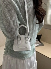 Fashionable Mini Handbag, Women's Chic Versatile Solid Color Litchi Texture Small Shell Bag With Adjustable Shoulder Strap - White - View 3