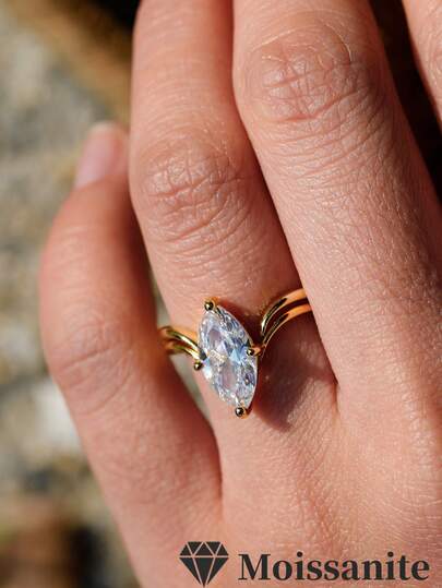 2pcs/Set S925 Sterling Silver 2CT Moissanite V-Shape Stackable Rings, Engagement Wedding Daily Wear Gift