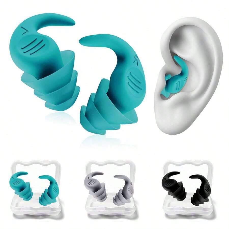 1 Pair Reusable Soft Silicone Ear Plugs For Adults, Suitable For Swimming, Surfing And Water Sports, Comfortable Fit For Teenagers And Adults 14+ Years Old - Multicolor - View 1