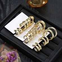 VKME 9 Pairs Of Metal Material Wave Geometric Design Earrings Suit Ladies Elegant Casual Charm Daily Wear - Yellow Gold - View 3