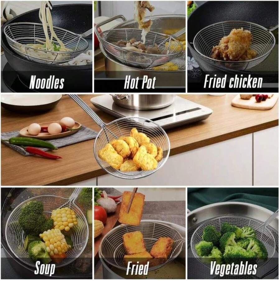 YFWOOD 5.5 Inch Spider Strainer Skimmer, Reinforced Double Coil Wire Skimmer With Large Handle Solid Stainless Steel Strainer Ladle,For Kitchen Deep Frying Food Spaghetti Noodle (1 - Piece) - ColorA - View 1