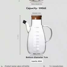 1pc Heavy Duty Glass Oil Bottle - Leak-Proof Kitchen Essential, Marked Scale, Multipurpose Bottle For Cooking Oil, Soy Sauce, Vinegar, Household Seasoning Container - Multicolor - View 8