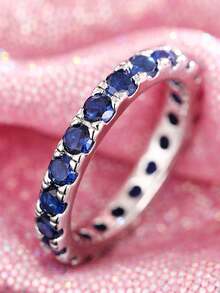 1 pieza Anillo de zirconia cúbica elegante para mujer para boda, compromiso, banda, joyería, regalo - Plateado - Ver 3