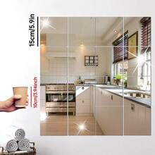 4/8pcs Square Decorative Mirror Wall Stickers, 3D Mirror Tile Wall Stickers, DIY Wall Decor, 1mm Ultra-Thin Acrylic Mirror Stickers, Wall Stickers, Vinyl Stickers, Home Decor, Spring Decor, Home Renovation - Square - View 3