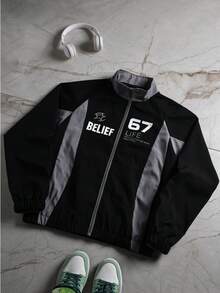 Chaqueta de moda urbana para hombre, de poliéster, cortavientos funcional, estampado de 67 letras, estilo casual y suelto, versátil - Gris - Ver 14