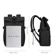 Roll Top Casual Backpack, Outdoor Travel Roll-Up Cover Daypack - Light Grey - View 5